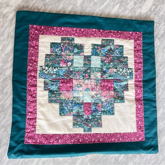 Other - Handmade Patchwork Heart Quilt Pillowcase 19”x19”